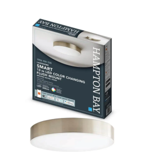 Hampton Bay Lakeshore 13 in. Brushed Nickel Color Changing and Adjustable CCT Integrated LED Smart Flush Mount